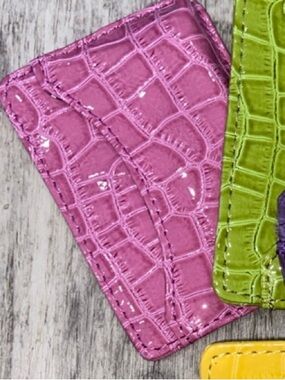 PINK VEGAN CARD HOLDER Vintage Moc Croc Faux Leather JAZZD NWOT